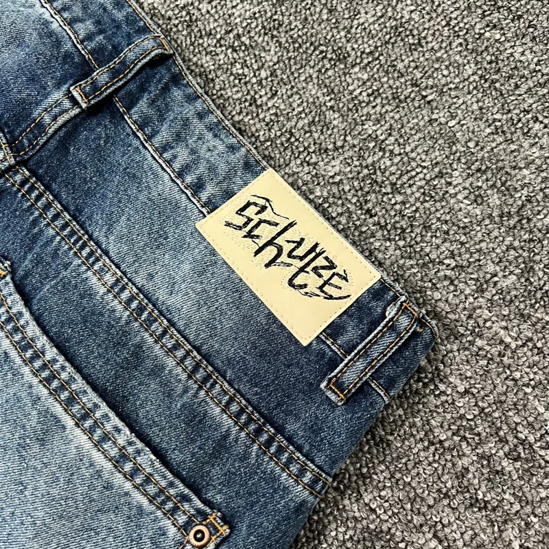 Real Photos Derschutze Jeans High Quality Pattern Embroidery Denim Trousers Retro Grey Street Men Women Pants