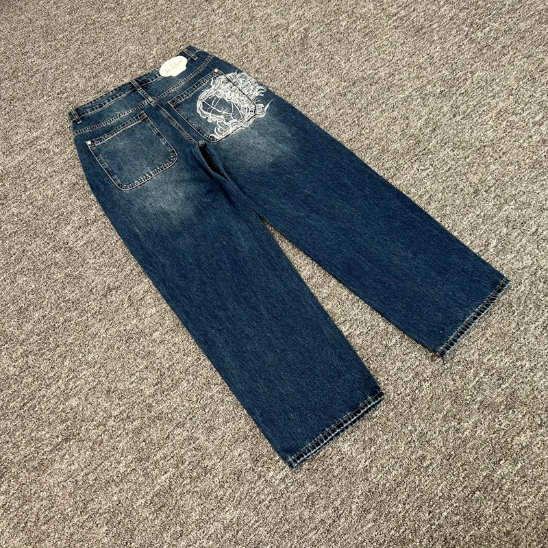 Real Photos Derschutze Jeans High Quality Pattern Embroidery Denim Trousers Retro Grey Street Men Women Pants