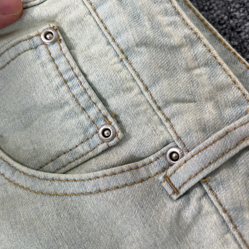 Real Photos Derschutze Jeans High Quality Pattern Embroidery Denim Trousers Retro Grey Street Men Women Pants
