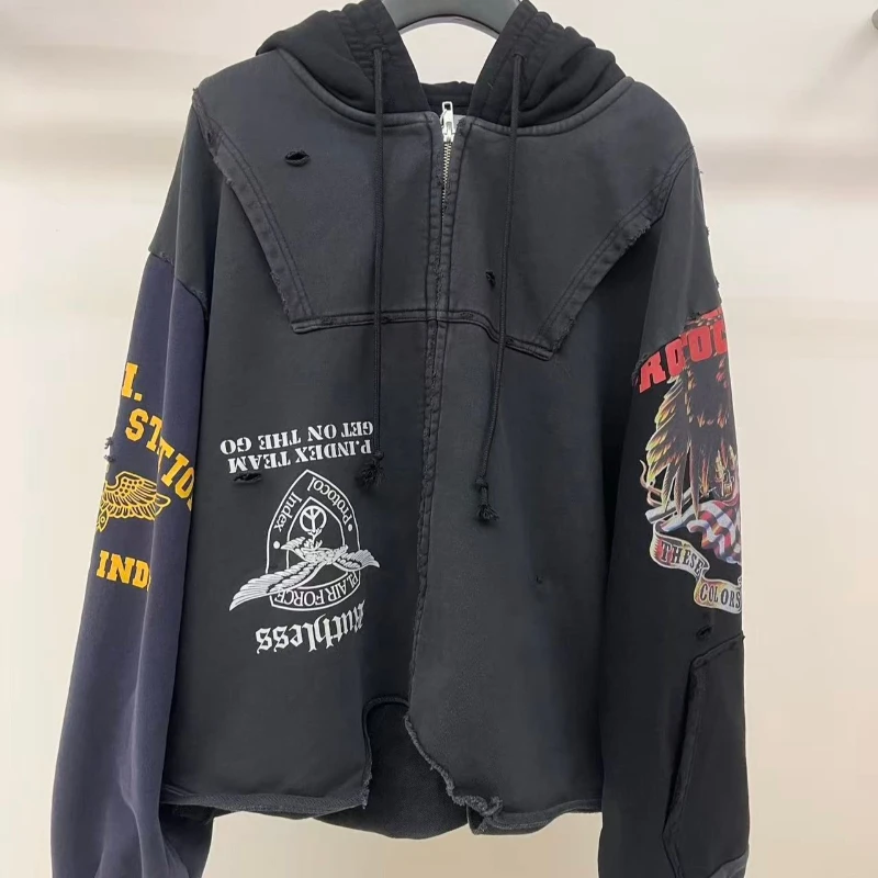 Protocol Reverse Stitching Zipper Sweatshirts High Quality Age Damage Sweatshirts Hoodies Men's Women's Coats
