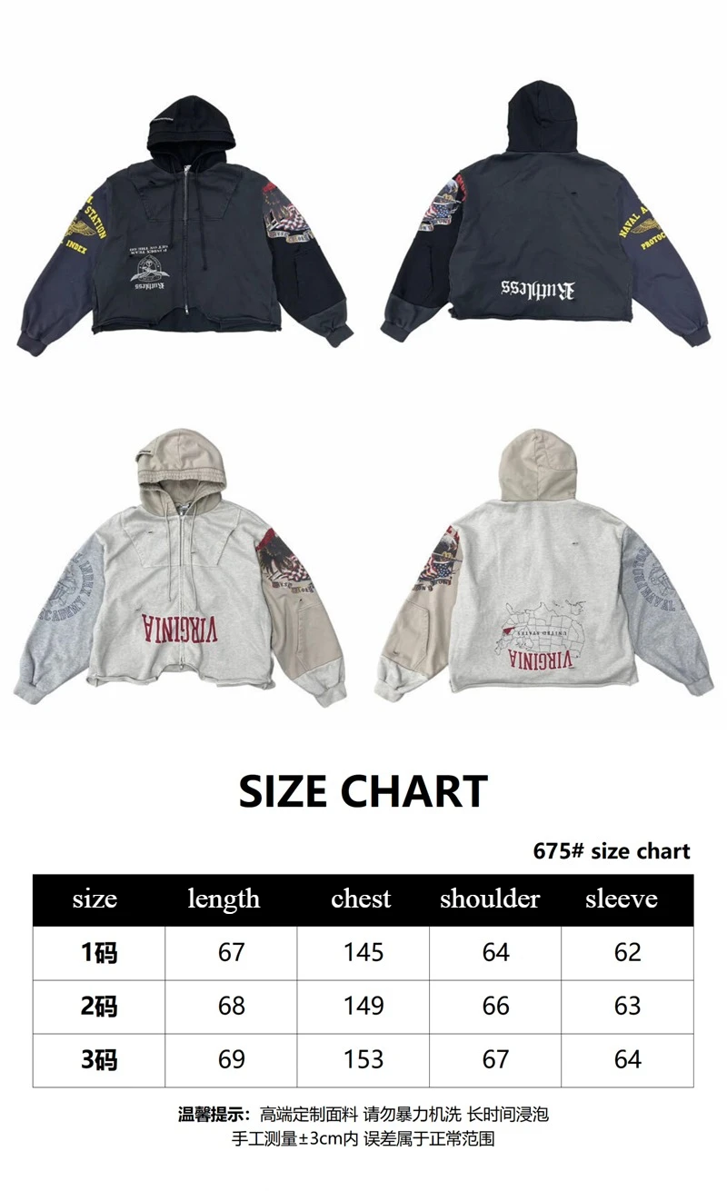 Protocol Reverse Stitching Zipper Sweatshirts High Quality Age Damage Sweatshirts Hoodies Men's Women's Coats
