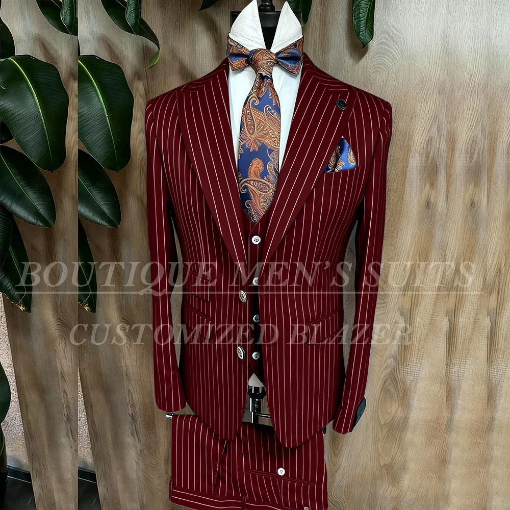 Fashion Yellow Stripe Men Suits Blazer Luxury Wedding Groom Outfits Customized 3 Piece Jacket Pants Vest Full Sets Terno 2026