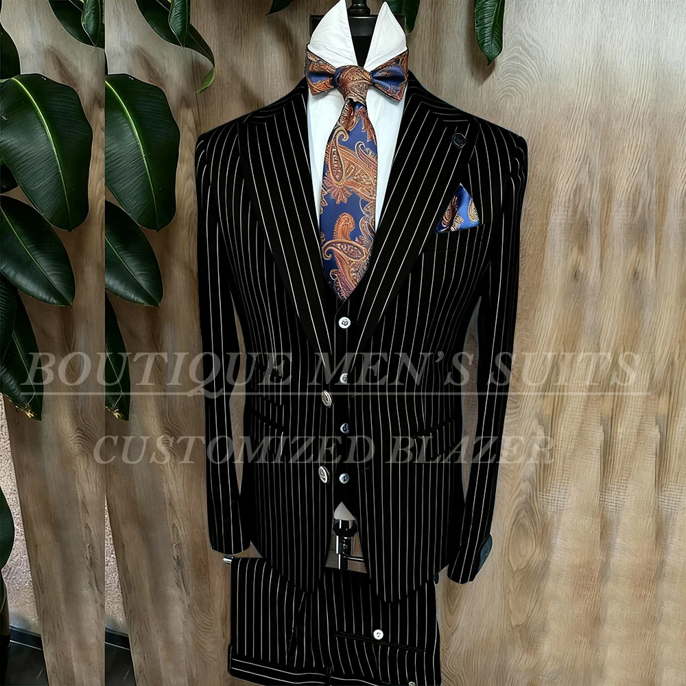 Fashion Yellow Stripe Men Suits Blazer Luxury Wedding Groom Outfits Customized 3 Piece Jacket Pants Vest Full Sets Terno 2026