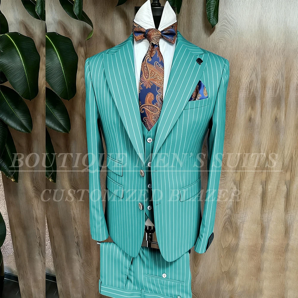 Fashion Yellow Stripe Men Suits Blazer Luxury Wedding Groom Outfits Customized 3 Piece Jacket Pants Vest Full Sets Terno 2026