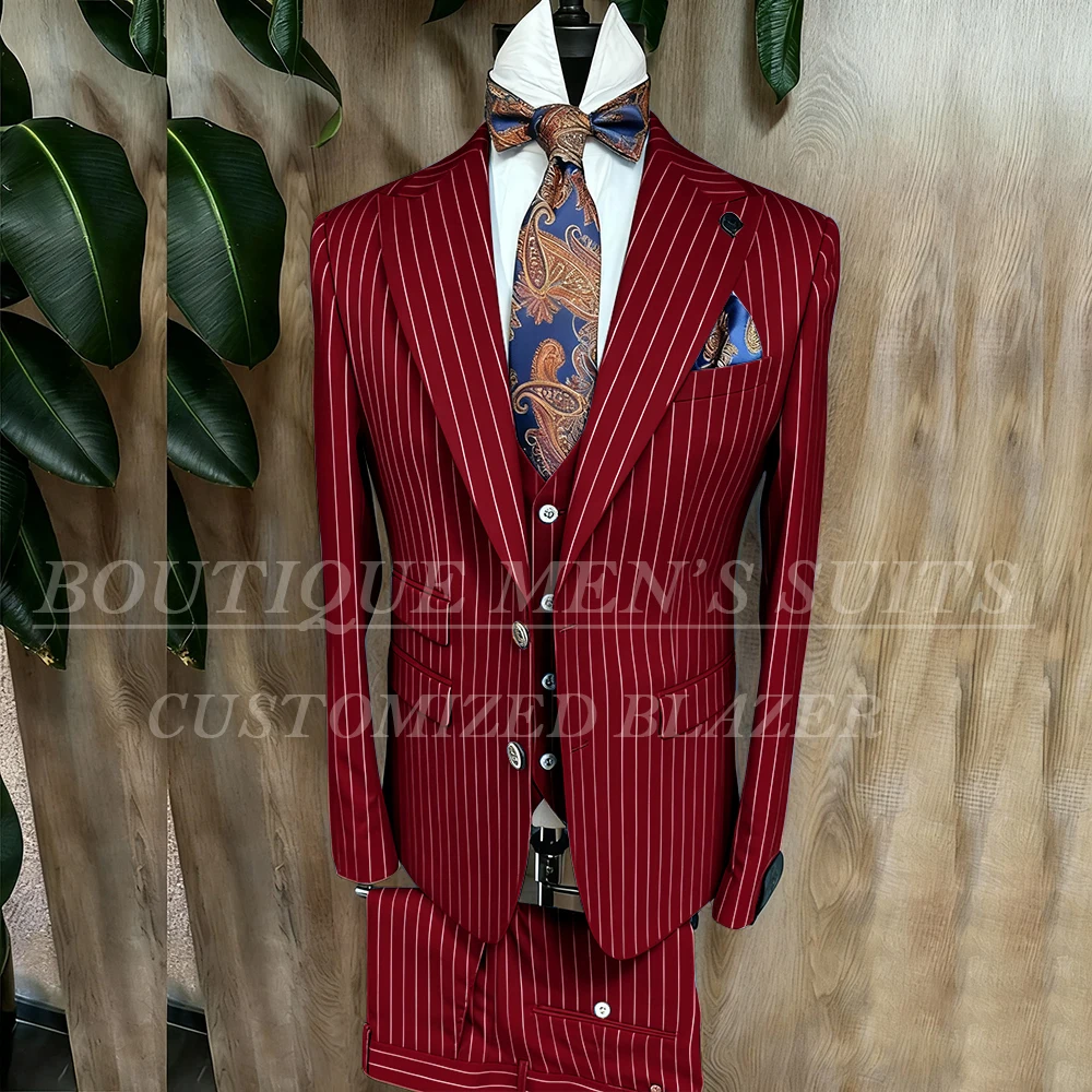 Fashion Yellow Stripe Men Suits Blazer Luxury Wedding Groom Outfits Customized 3 Piece Jacket Pants Vest Full Sets Terno 2026
