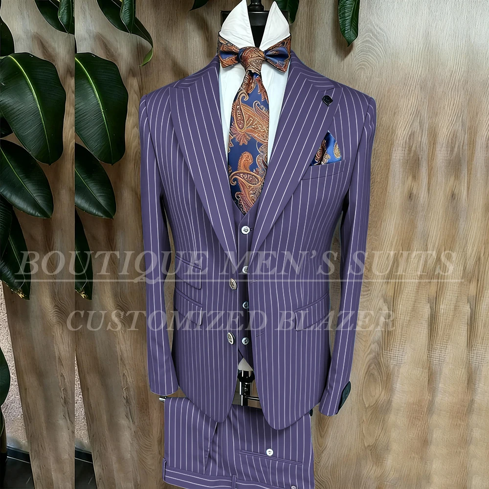 Fashion Yellow Stripe Men Suits Blazer Luxury Wedding Groom Outfits Customized 3 Piece Jacket Pants Vest Full Sets Terno 2026