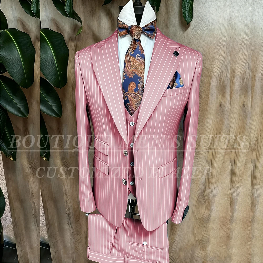 Fashion Yellow Stripe Men Suits Blazer Luxury Wedding Groom Outfits Customized 3 Piece Jacket Pants Vest Full Sets Terno 2026