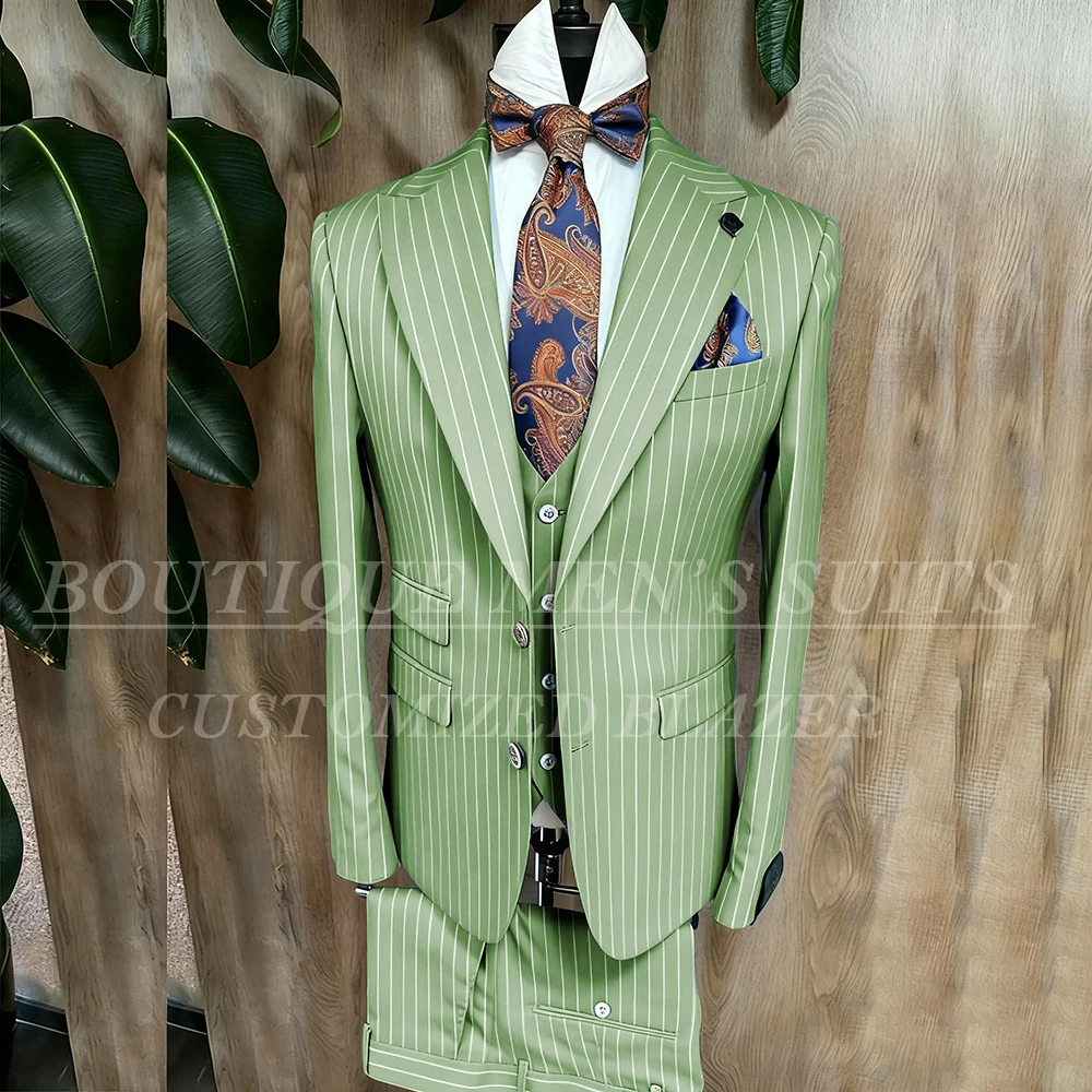 Fashion Yellow Stripe Men Suits Blazer Luxury Wedding Groom Outfits Customized 3 Piece Jacket Pants Vest Full Sets Terno 2026