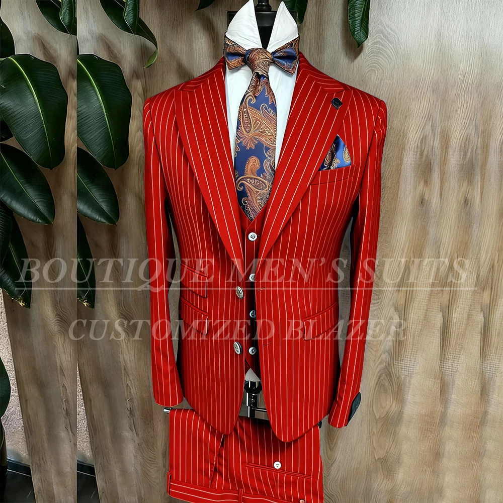 Fashion Yellow Stripe Men Suits Blazer Luxury Wedding Groom Outfits Customized 3 Piece Jacket Pants Vest Full Sets Terno 2026
