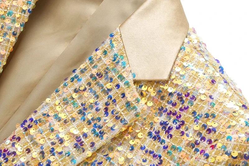 2024 Gold Sequined Mens Suit Two Piece,Wedding Party Dress Jacket and Trousers,Asian Size Mens Stage Performance Sets, 2024 New