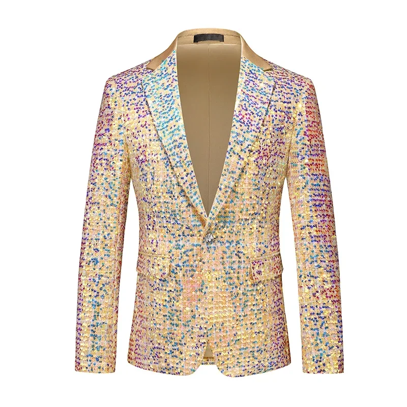 2024 Gold Sequined Mens Suit Two Piece,Wedding Party Dress Jacket and Trousers,Asian Size Mens Stage Performance Sets, 2024 New