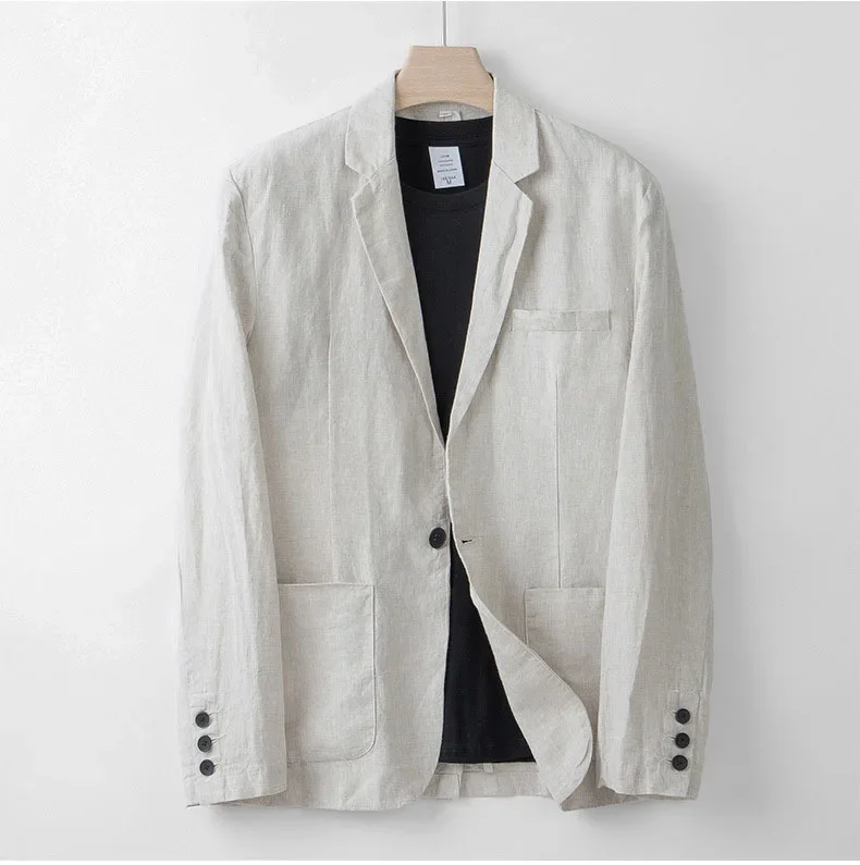 Cotton Linen Men's 2‑Piece Suit Lightweight Slim Fit Breathable Casual Suit Set for Office Wedding Sun Protection
