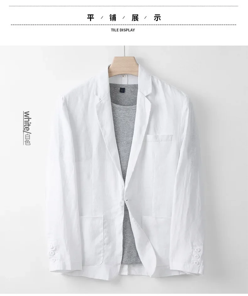 Cotton Linen Men's 2‑Piece Suit Lightweight Slim Fit Breathable Casual Suit Set for Office Wedding Sun Protection