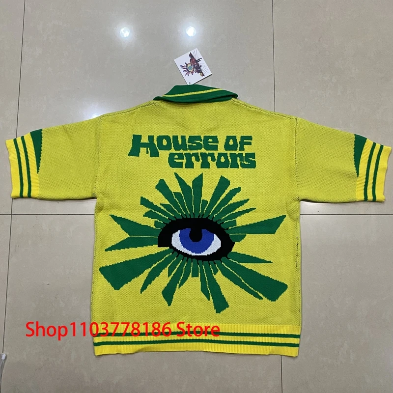 Streetwear Brand House of Errors Sweater Loose Casual Eye Jacquard Lapel Long Sleeve Men Women Knitwear Pullover