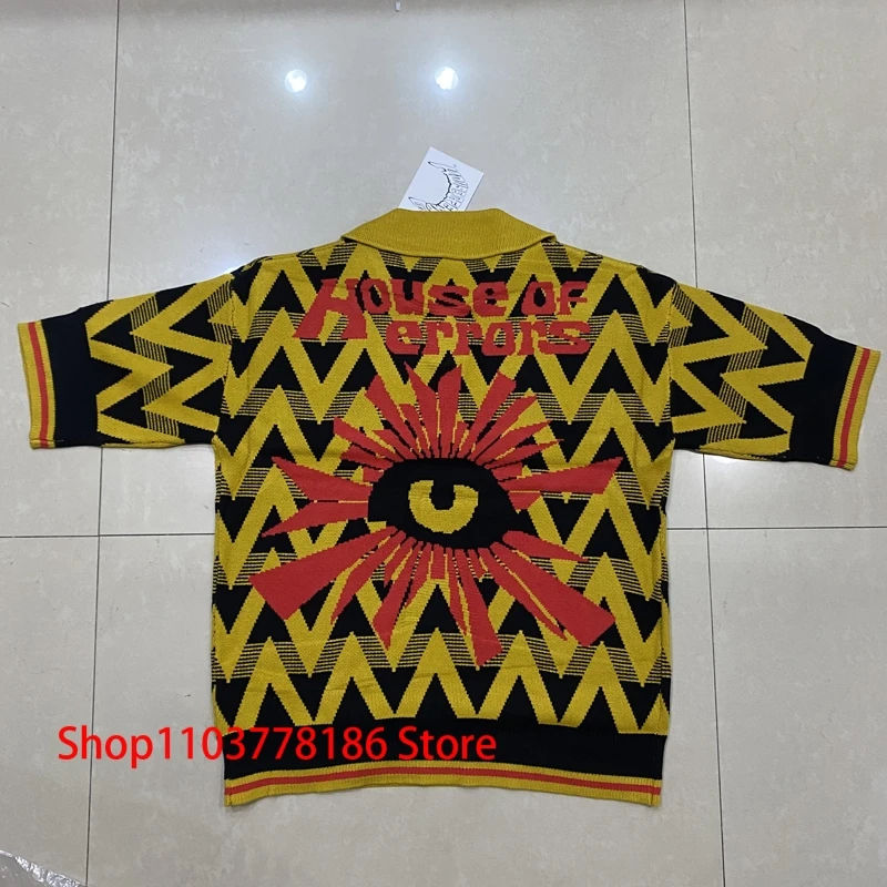 Streetwear Brand House of Errors Sweater Loose Casual Eye Jacquard Lapel Long Sleeve Men Women Knitwear Pullover