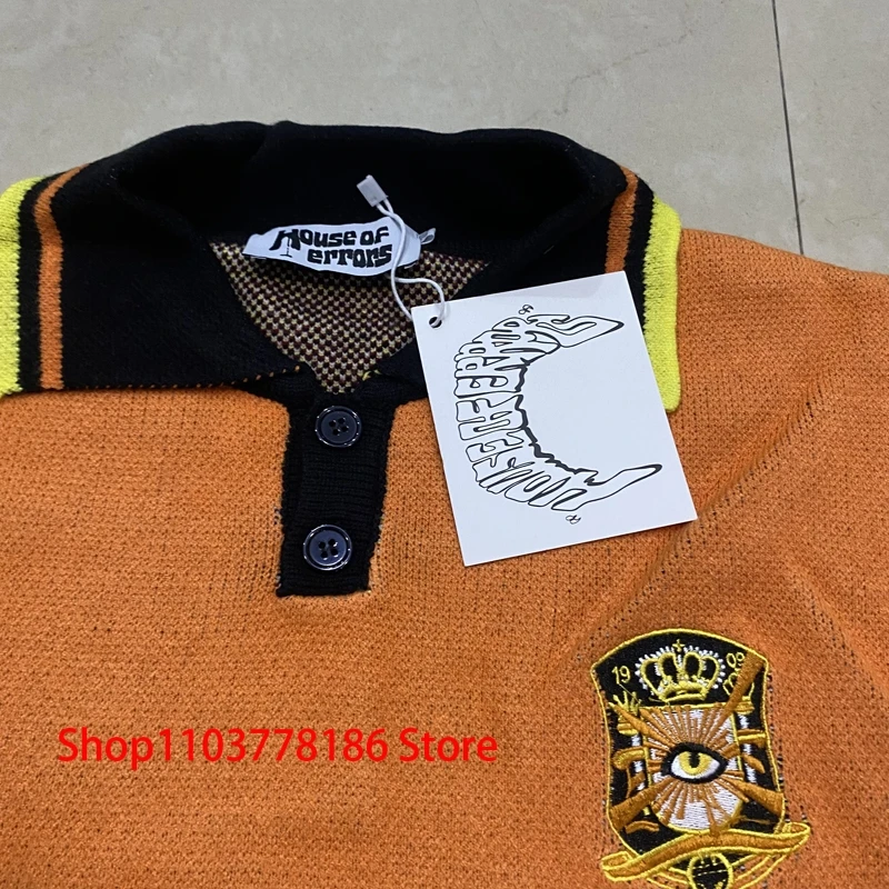 Streetwear Brand House of Errors Sweater Loose Casual Eye Jacquard Lapel Long Sleeve Men Women Knitwear Pullover