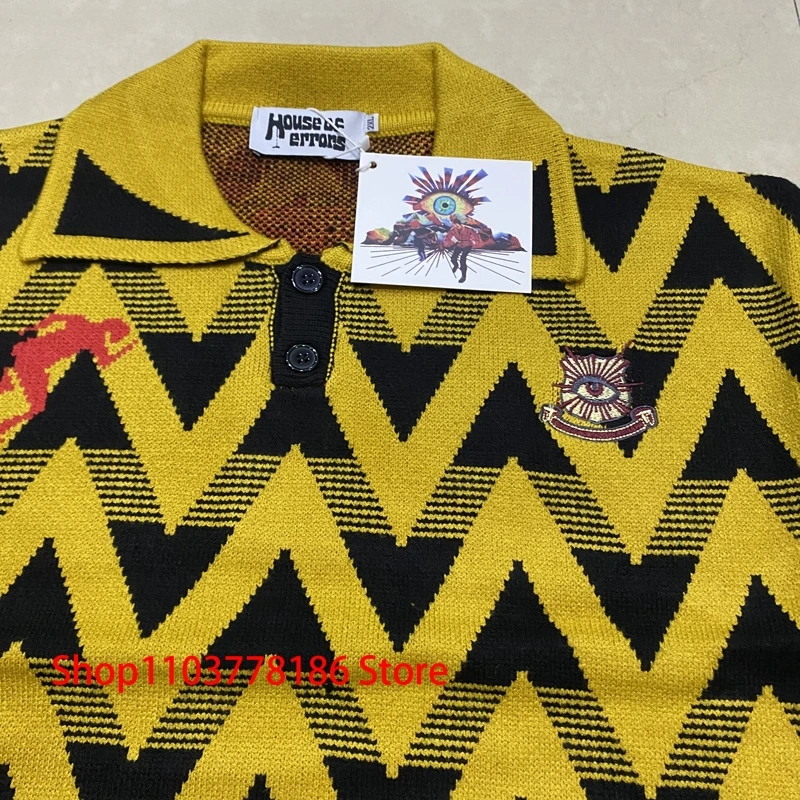 Streetwear Brand House of Errors Sweater Loose Casual Eye Jacquard Lapel Long Sleeve Men Women Knitwear Pullover