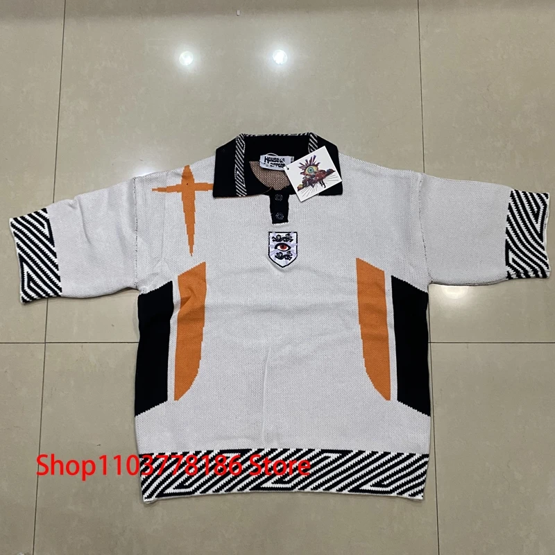 Streetwear Brand House of Errors Sweater Loose Casual Eye Jacquard Lapel Long Sleeve Men Women Knitwear Pullover