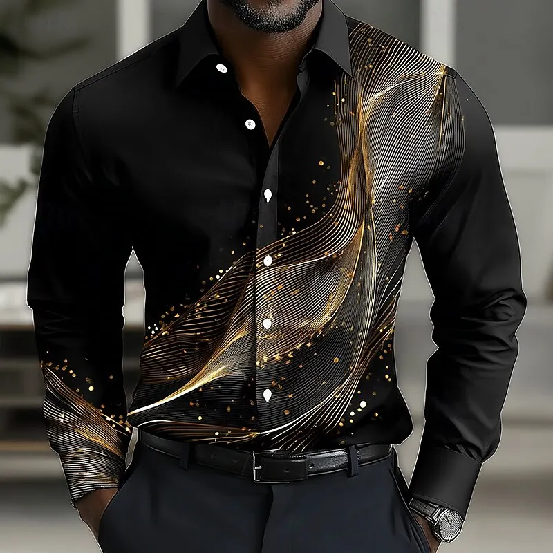 Men's Geometric Gradient Waves Shirt Button Up Shirt Casual Long Sleeve Fashion Streetwear Summer 3D Print Collared Shirt