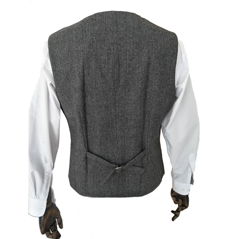 Mens Winter Groom Wear Wedding Dress Business Suit Party Suit Herringbone Tweed 4Piece (Overcoat+Jacket+Pant+Vest)