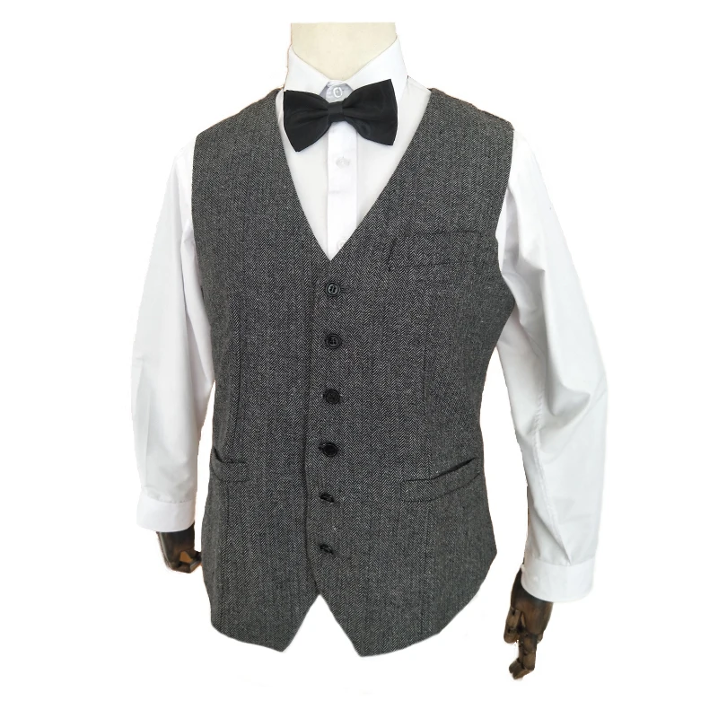 Mens Winter Groom Wear Wedding Dress Business Suit Party Suit Herringbone Tweed 4Piece (Overcoat+Jacket+Pant+Vest)