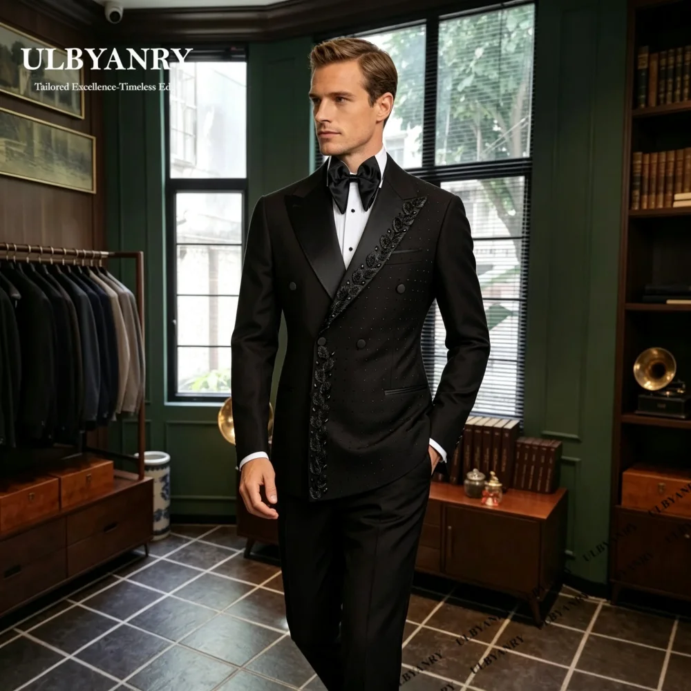 Elegant Embellished Suit Set for Men Trend Double Buttons Formal 2-Pieces Suit (Jacket Pants) XXS-7XL Customized Blazer Trousers