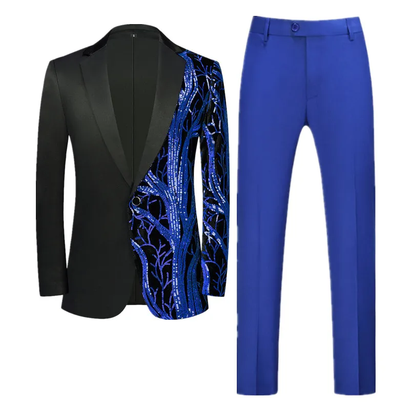 Red Sequin Blazer & Pants Set , Men's Shiny Party Outfit Suits for Weddings, Concerts & Festive Celebrations