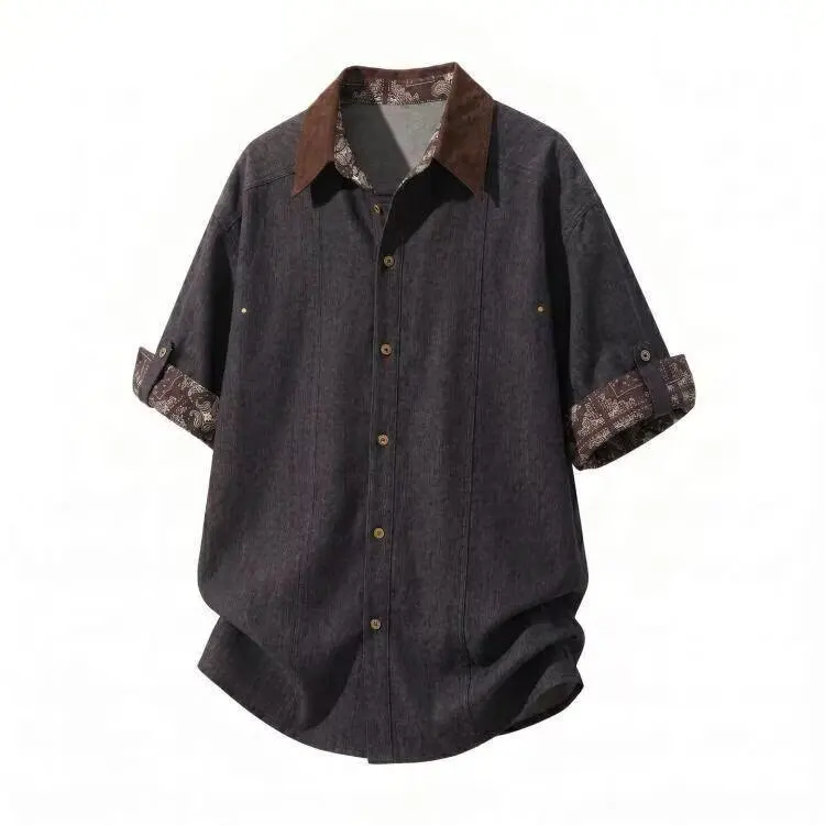 Korean Summer Spliced Short Sleeved Shirt for Men Loose Casual Social Shirs Versatile Comfortable Streetwear Camisas De Hombre