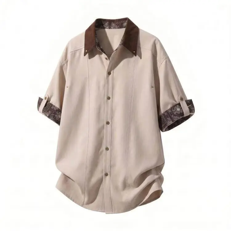 Korean Summer Spliced Short Sleeved Shirt for Men Loose Casual Social Shirs Versatile Comfortable Streetwear Camisas De Hombre