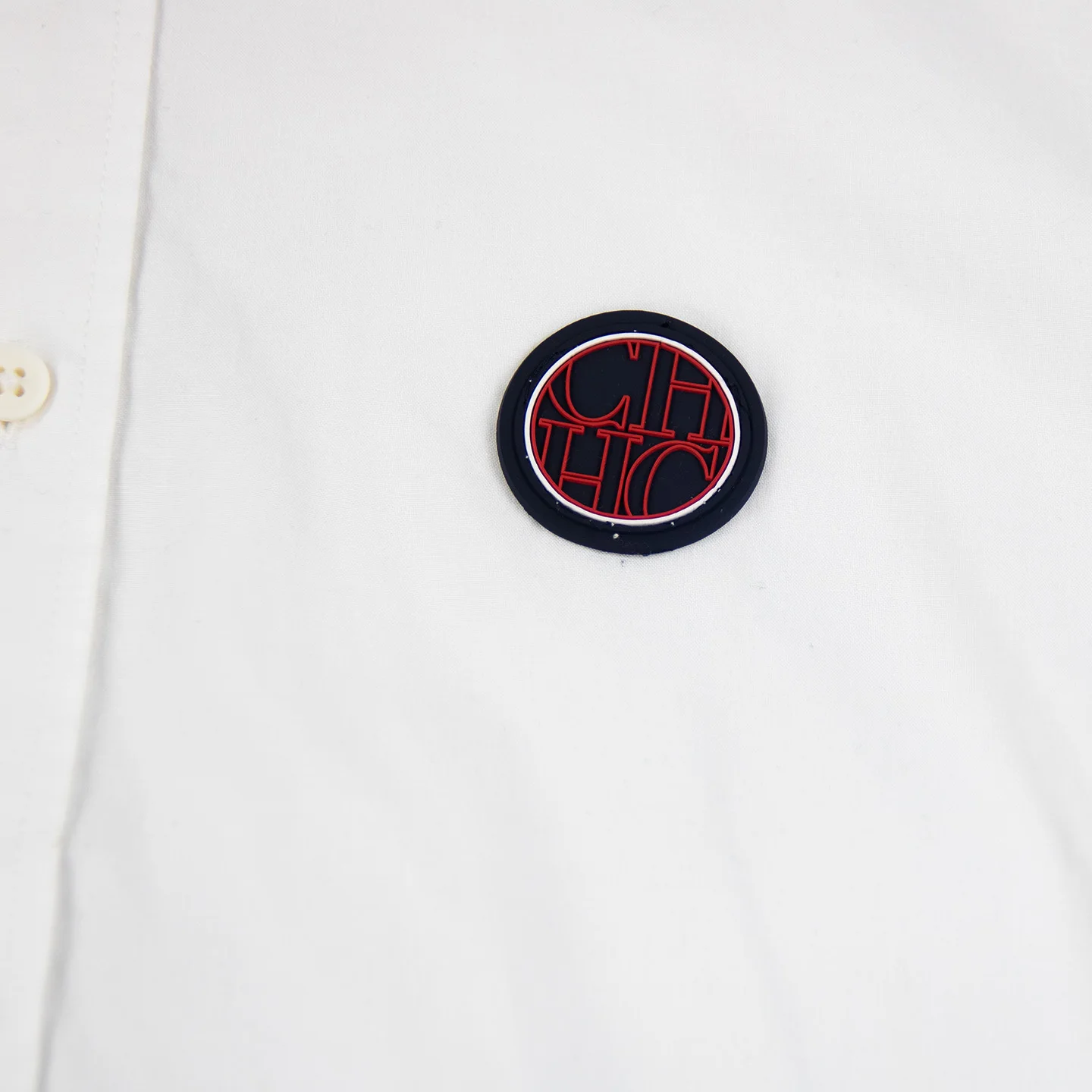 CH Men's White Oxford Short Sleeve Shirt Button Down Collar Circular Patch Logo Cotton Business Formal Casual Button Up Shirts
