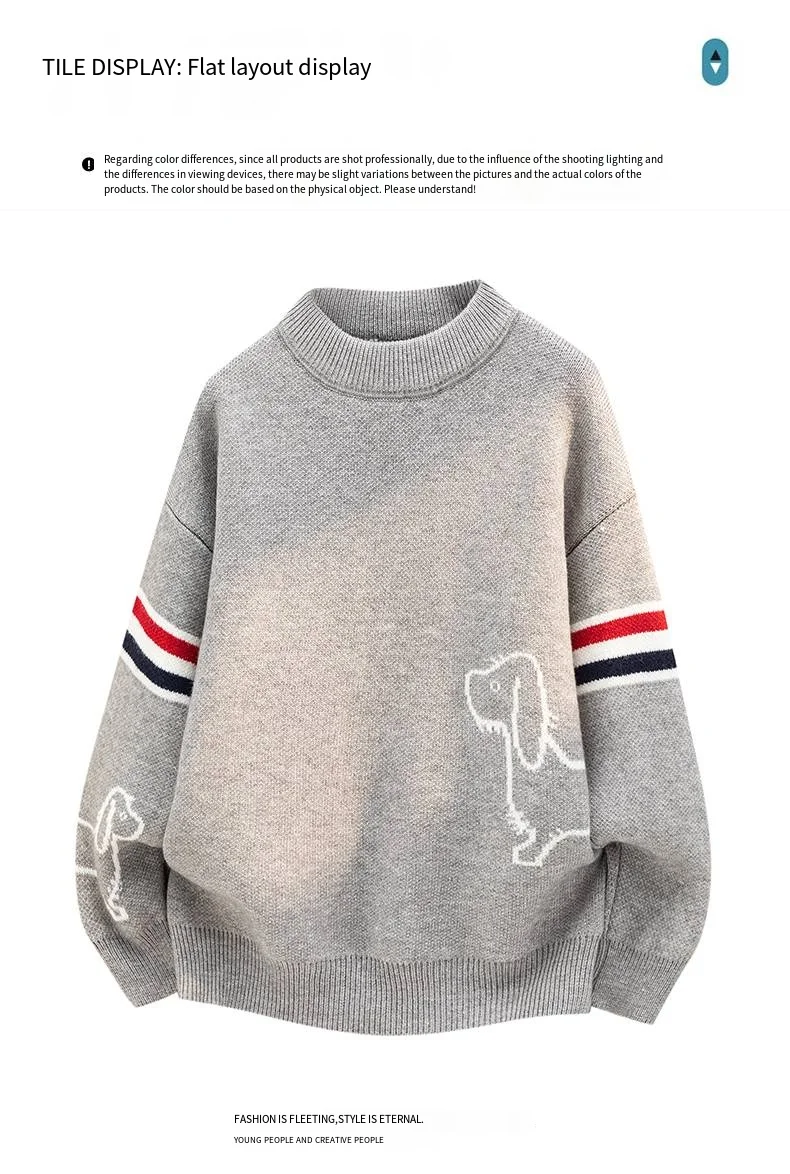 Best Seller Loose Man Long-Sleeved Knitwear Round Neck Striped Pattern Daily Commuting Winter New Trend Pullover Leisure Sweater