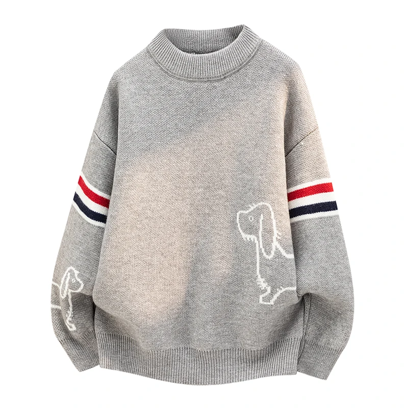 Best Seller Loose Man Long-Sleeved Knitwear Round Neck Striped Pattern Daily Commuting Winter New Trend Pullover Leisure Sweater