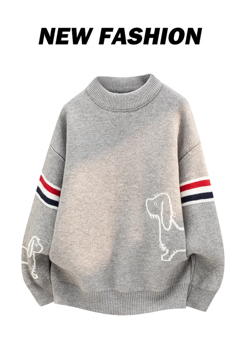 Best Seller Loose Man Long-Sleeved Knitwear Round Neck Striped Pattern Daily Commuting Winter New Trend Pullover Leisure Sweater