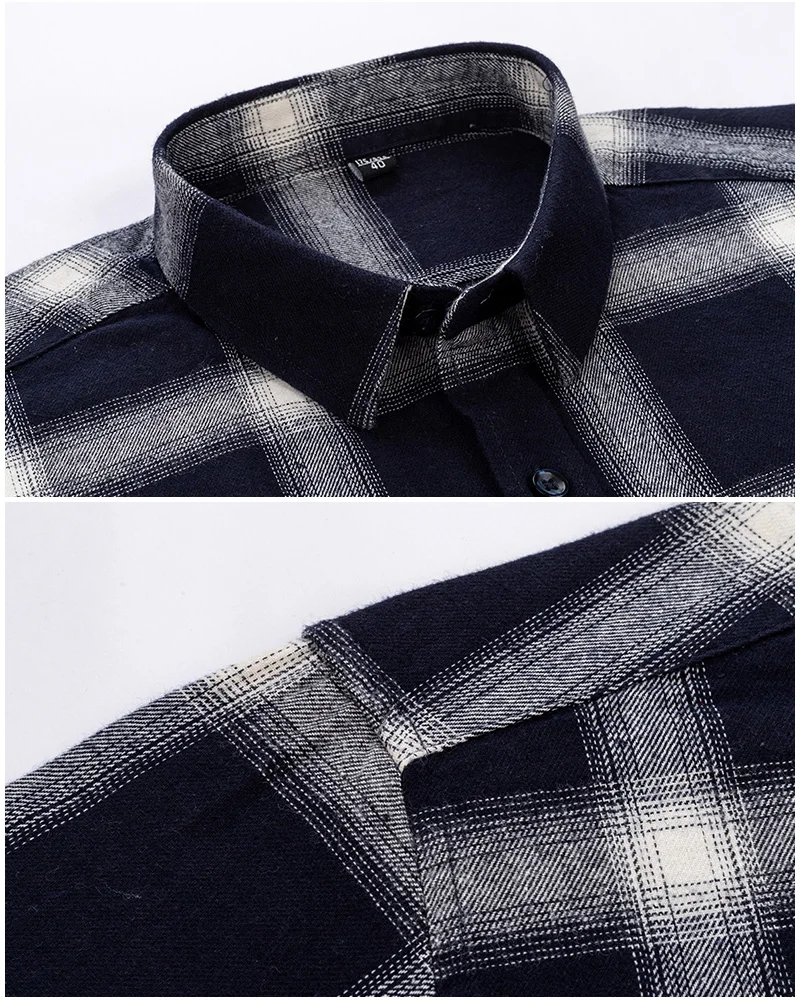 Man Clothing 100% Cotton Flannel Long Sleeve Plaid Winter Casual Shirt Anti-Wrinkle Soft Brushed Fabric Multi-Color Plus Size