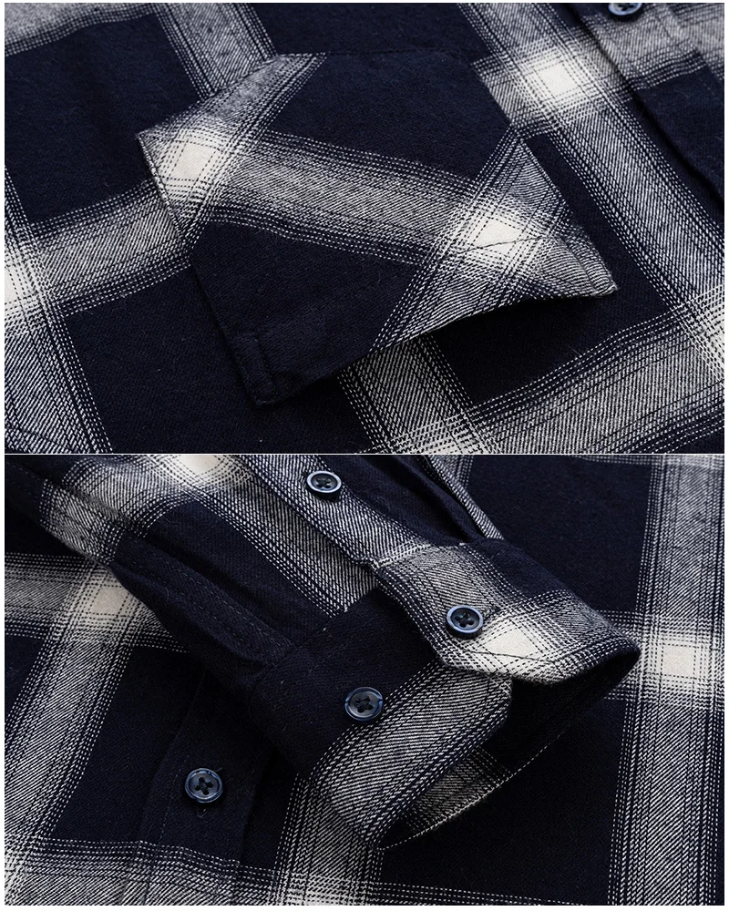 Man Clothing 100% Cotton Flannel Long Sleeve Plaid Winter Casual Shirt Anti-Wrinkle Soft Brushed Fabric Multi-Color Plus Size