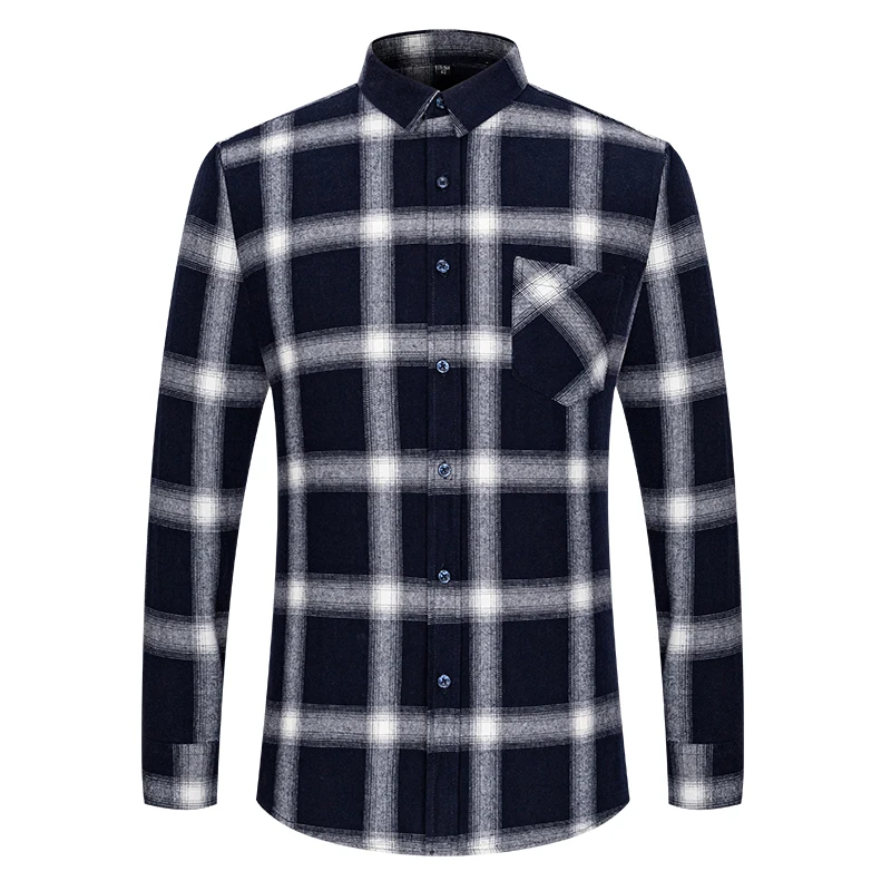 Man Clothing 100% Cotton Flannel Long Sleeve Plaid Winter Casual Shirt Anti-Wrinkle Soft Brushed Fabric Multi-Color Plus Size