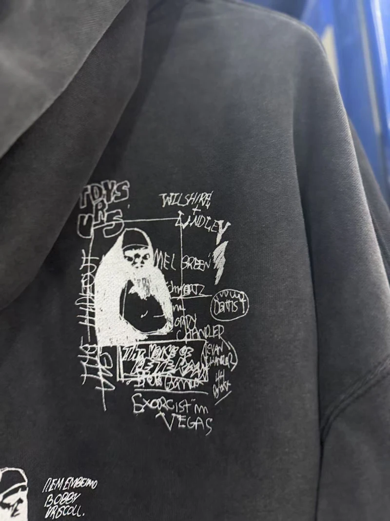 Tear Collar Chest Embroidery Colorful Label Paly Hoodie Men Women Dropped Shoulder Sweatshirts Washed Fade Loose Pullovers