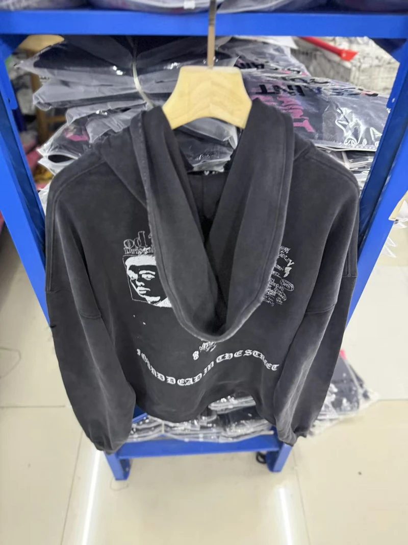 Tear Collar Chest Embroidery Colorful Label Paly Hoodie Men Women Dropped Shoulder Sweatshirts Washed Fade Loose Pullovers