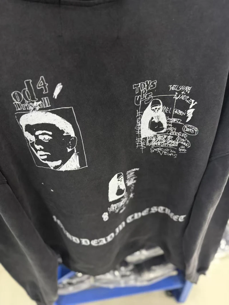 Tear Collar Chest Embroidery Colorful Label Paly Hoodie Men Women Dropped Shoulder Sweatshirts Washed Fade Loose Pullovers