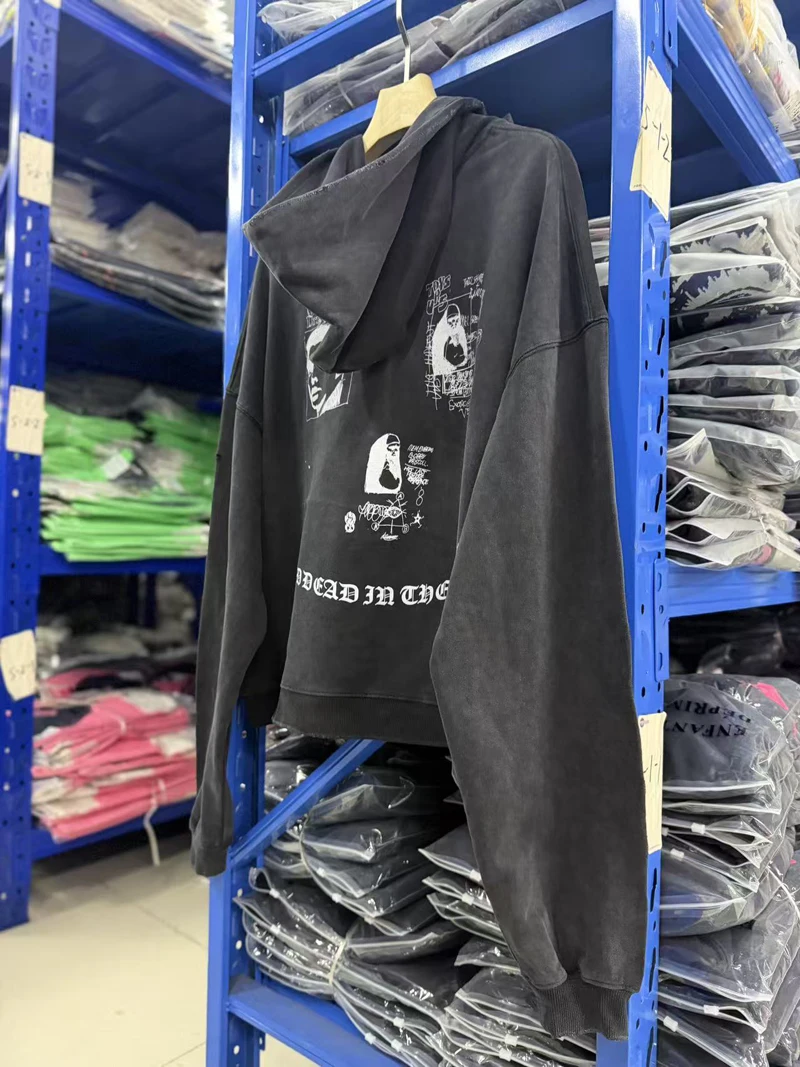 Tear Collar Chest Embroidery Colorful Label Paly Hoodie Men Women Dropped Shoulder Sweatshirts Washed Fade Loose Pullovers