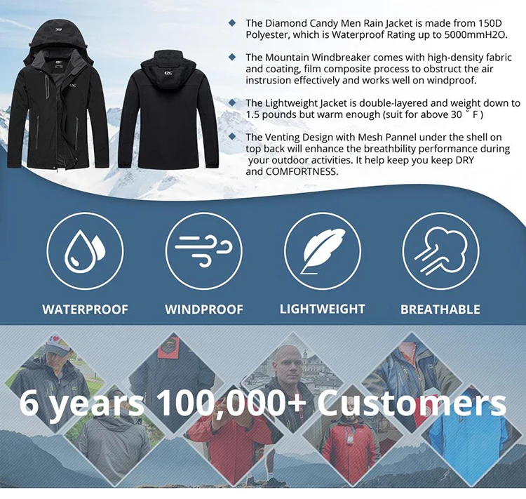 Men's Lightweight Waterproof Rain Jacket 5000mm Windbreaker Lined Casual Spring Autumn Fishing Hiking Outdoor Leisure Jacket
