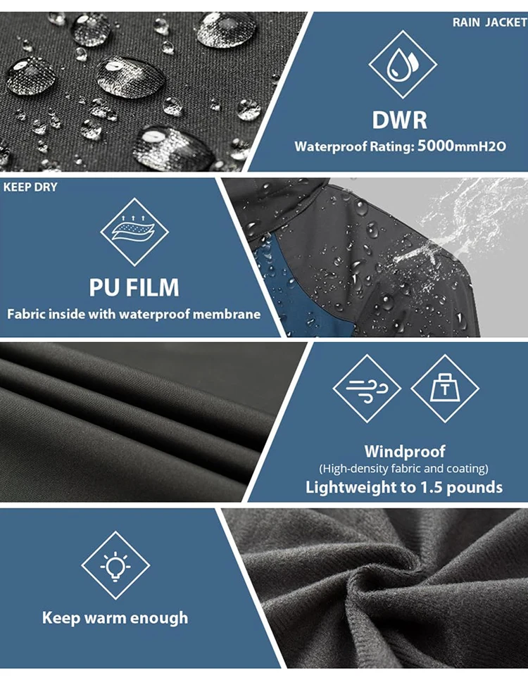 Men's Lightweight Waterproof Rain Jacket 5000mm Windbreaker Lined Casual Spring Autumn Fishing Hiking Outdoor Leisure Jacket