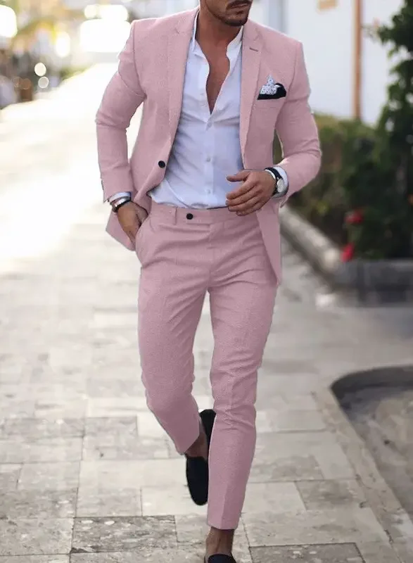 2-Piece Solid Wedding Men's Suit Slim Fit Blazer Formal Business Tuxedos Two Buttons Jacket+Pants for Party Prom