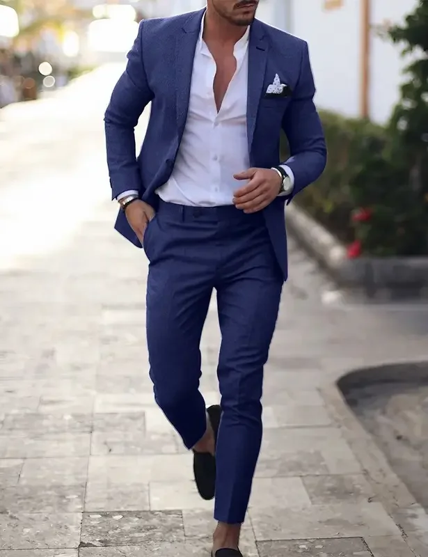 2-Piece Solid Wedding Men's Suit Slim Fit Blazer Formal Business Tuxedos Two Buttons Jacket+Pants for Party Prom