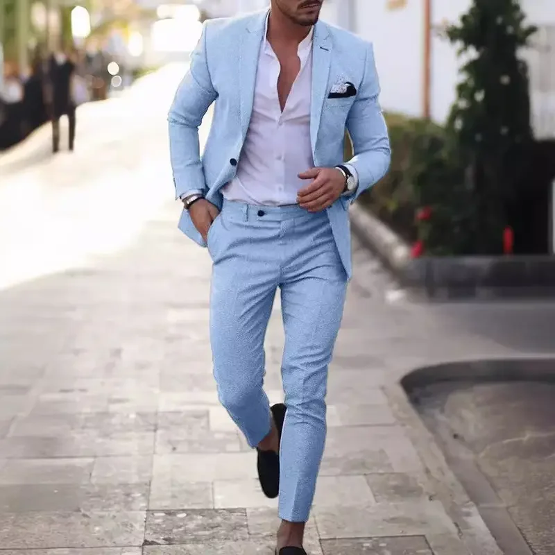 2-Piece Solid Wedding Men's Suit Slim Fit Blazer Formal Business Tuxedos Two Buttons Jacket+Pants for Party Prom