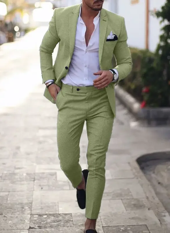 2-Piece Solid Wedding Men's Suit Slim Fit Blazer Formal Business Tuxedos Two Buttons Jacket+Pants for Party Prom