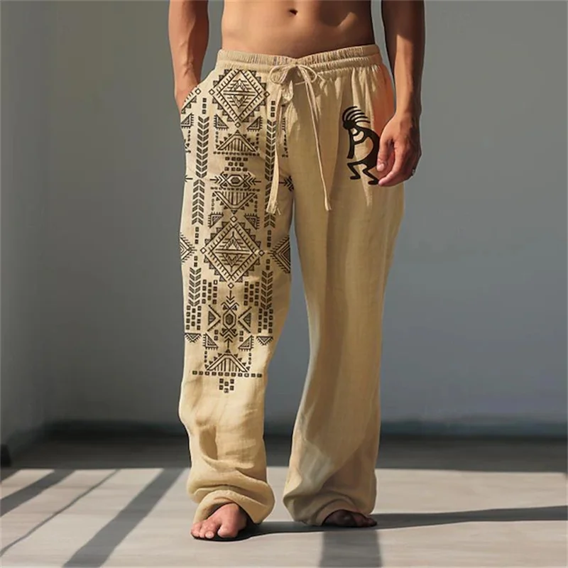 3D printed vintage pattern print, fashionable high-quality comfortable men's wide-leg pants, trendy printed men's pants