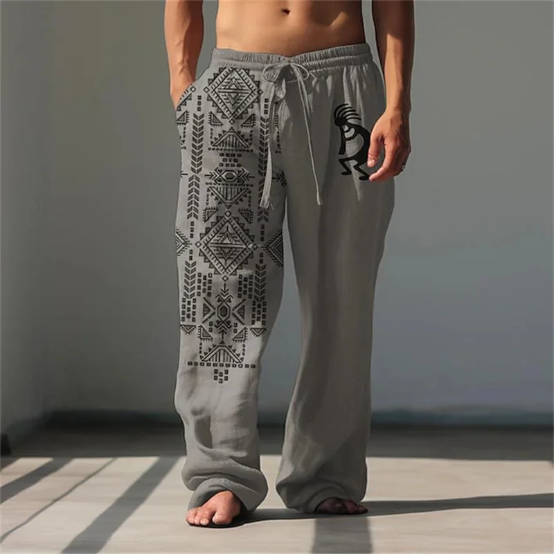 3D printed vintage pattern print, fashionable high-quality comfortable men's wide-leg pants, trendy printed men's pants
