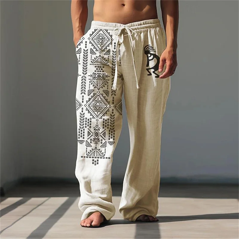 3D printed vintage pattern print, fashionable high-quality comfortable men's wide-leg pants, trendy printed men's pants