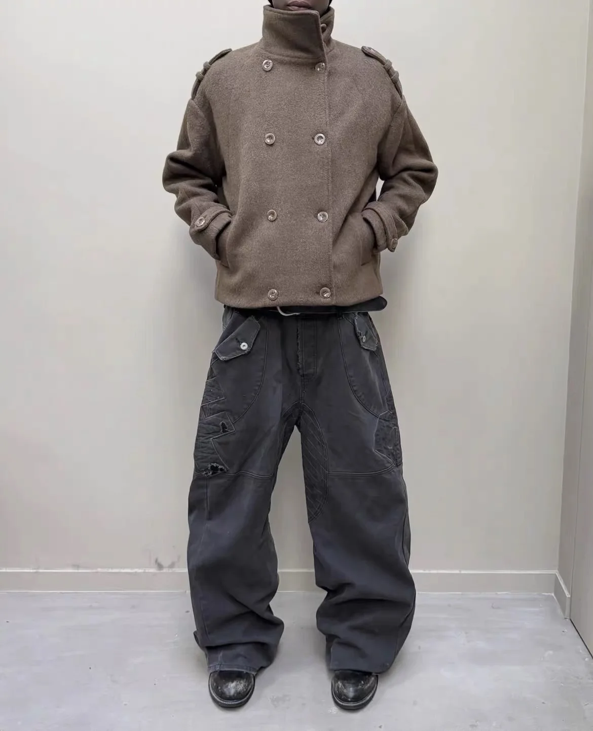 F8 Heavy‑Duty Patchwork Straight‑Leg Baggy Cargo Pants Reworked Workpants